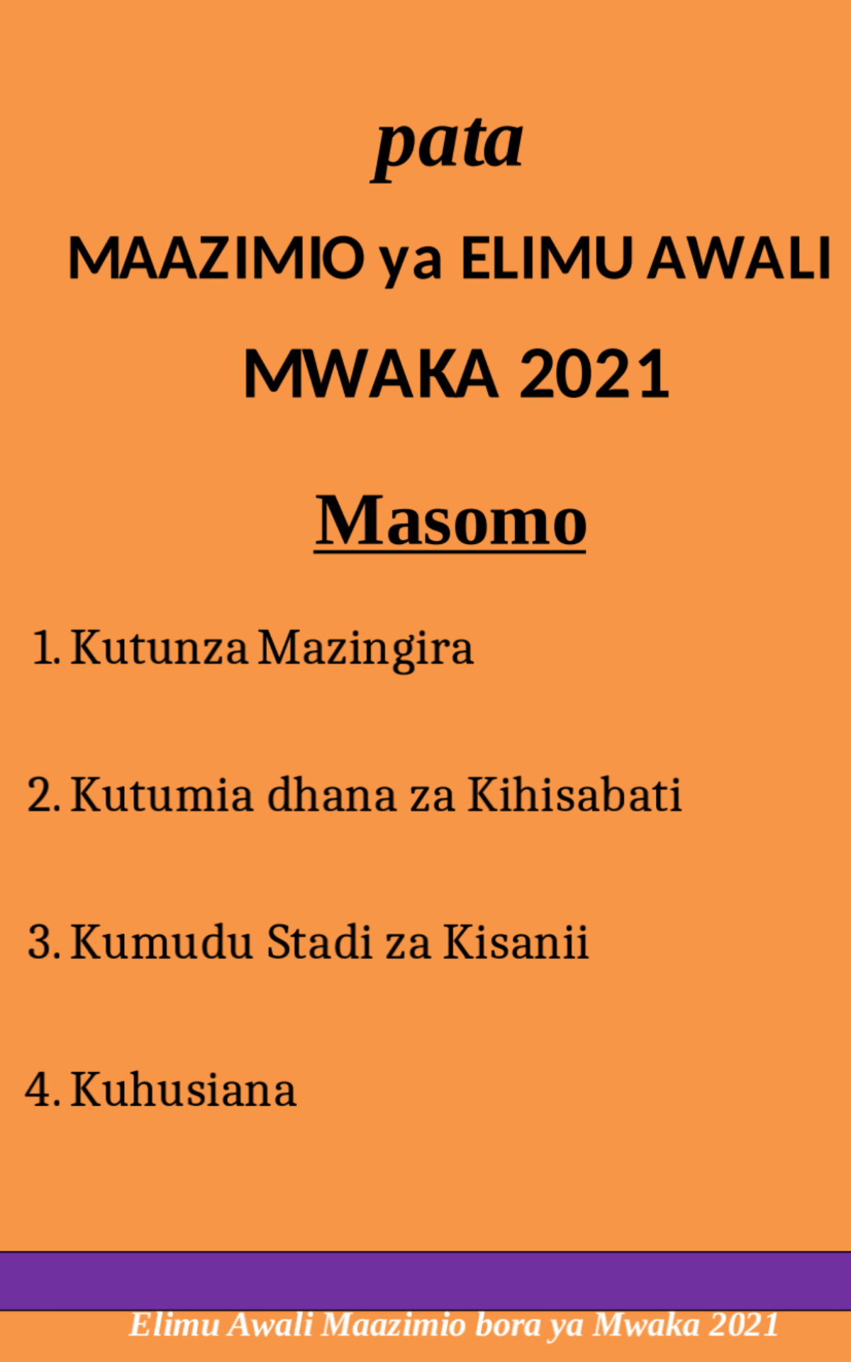 Maazimio Elimu Awali mwaka 2021